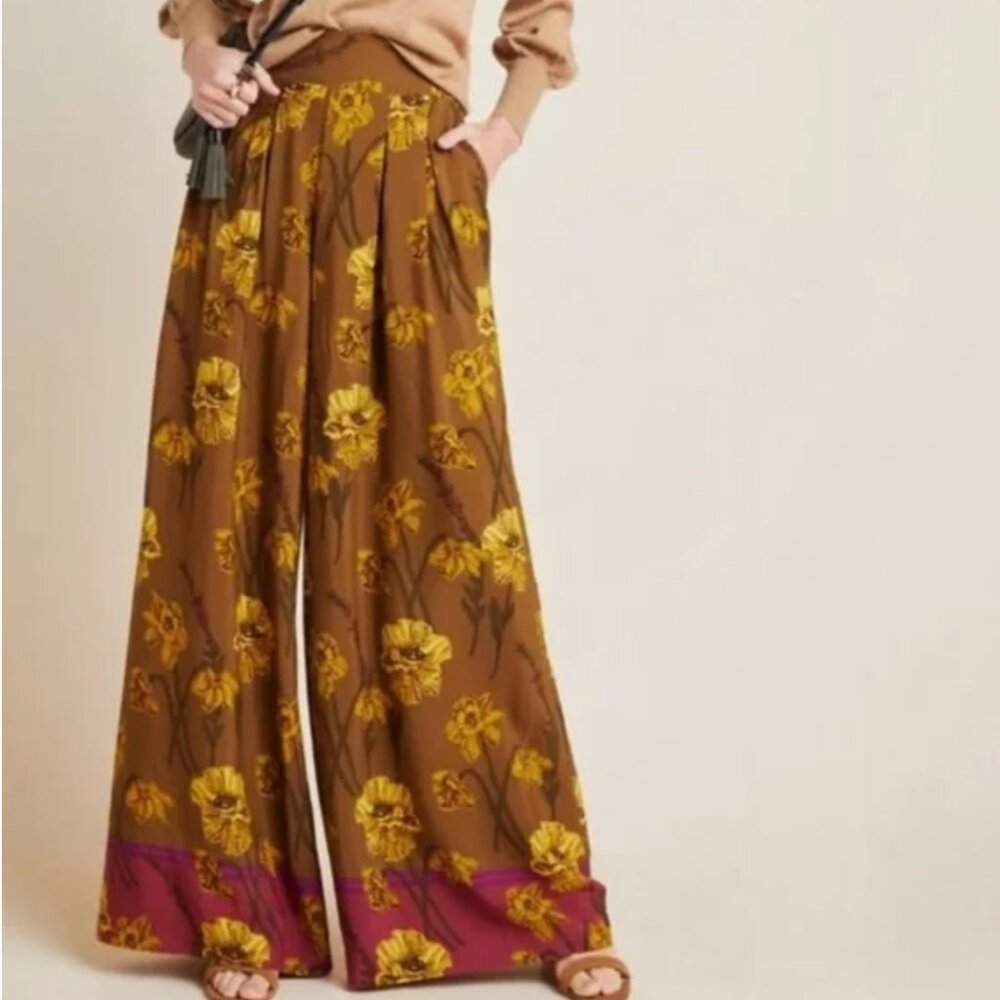 NWT $130 Anthropologie Maeve Terrace Floral Palazzo Pants in size 0!